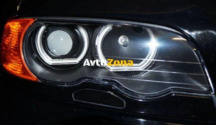 Ангелски Очи кристални за BMW E46 с лупи седан, комби (1998-2005) / E46 купе (1998-2003) - U-Design - с два цвята