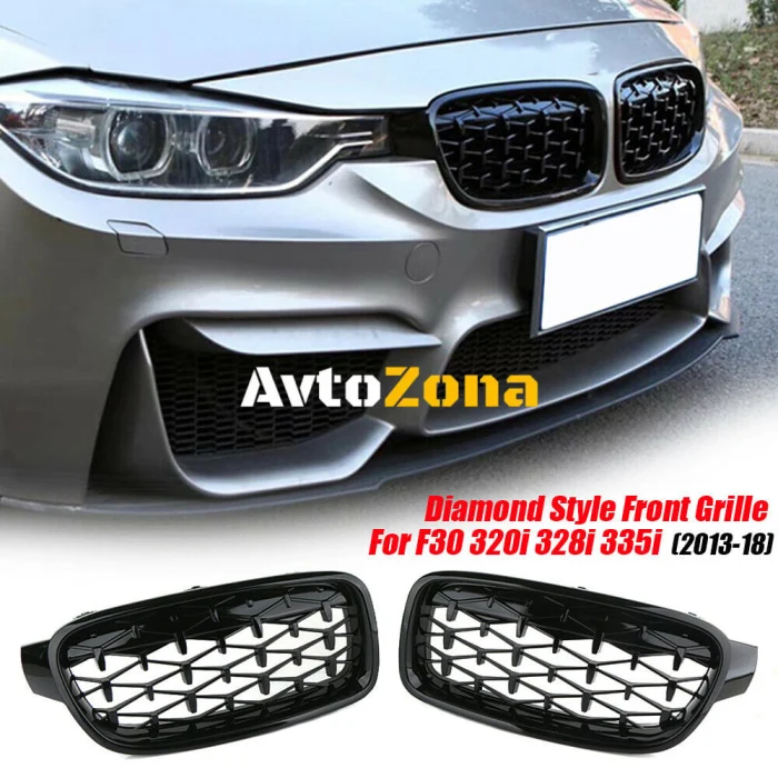 Бъбреци Решетки за BMW 3-та серия 2012-2018 F30 F31 Diamond Style Черен Гланц