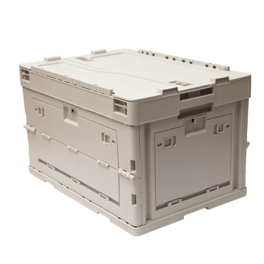 040Parts Сгъваема кутия 65L сгъваема сива стекируема транспортна кутия с капак за багажник органайзер за съхранение сгъваема