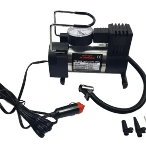 Компресор за гуми 12V, 120W, 10A с манометър, с букса за запалка и 3 приставки