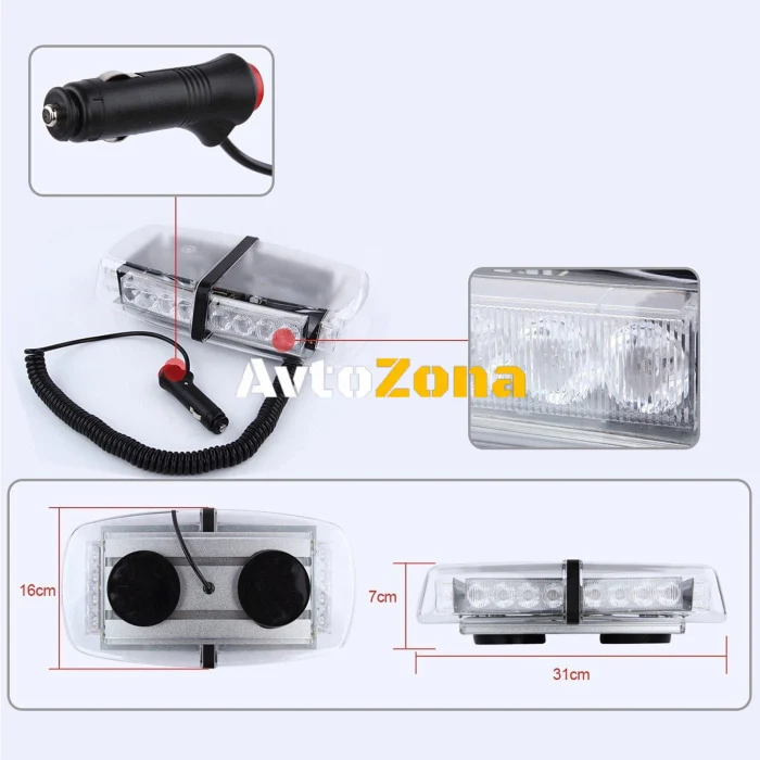 12V 24V лед аварийна сигнална блиц лампа маяк с магнит за пътна помощ 24w