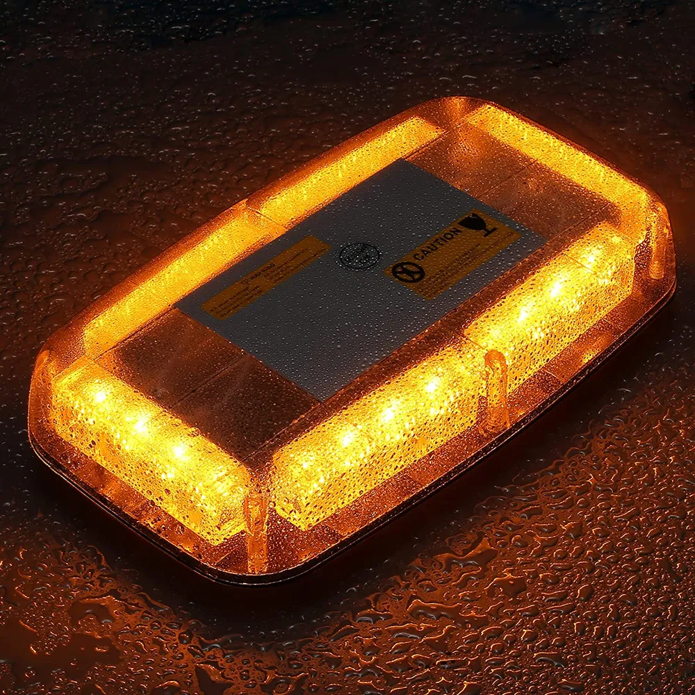 12V 24V Лед Led Диодна Мощна Аварийна Сигнална Лампа Буркан с Магнит 15 режима Оранжево Стъкло За Пътна Помощ Платформа Сн...