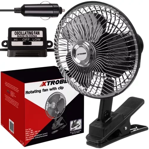 Вентилатор за кола 12V с въртяща се глава и монтажна щипка