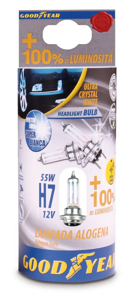 Комплект от 2 броя халогенни крушки крушка H7 Х7 12V 55W + 100% 5000K E4 Goodyear Гудиър