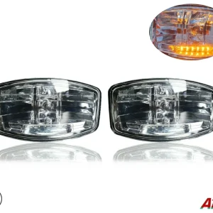 Комплект от 2 броя Халогени Фарове 12V-24V с крушка H7 + 6 ЖЪЛТИ LED габаритни светлини E-Mark За Камион Трактор Багер Зем...