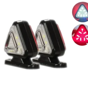 Комплект от 2 броя 18LED ЛЕД мини светодиоднен габарит токос тип рогче 12 - 24V бяло - червено с триъгълна форма Неон Ефек...