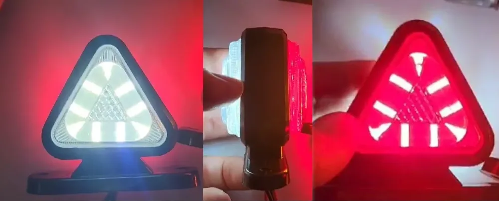 Комплект от 2 броя 18LED ЛЕД мини светодиоднен габарит токос тип рогче 12 - 24V бяло - червено с триъгълна форма Неон Ефек...