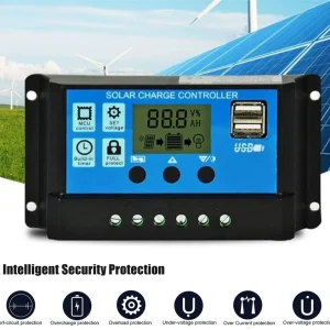 Соларен Заряден Контролер 20A PMW 12V 24V LCD Дисплей, Двойни USB Портове, Защитна Система