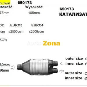 Катализатор за Двигатели до 3000 куб. см - Модел 173/2x1-ф60, Дължина 425 мм