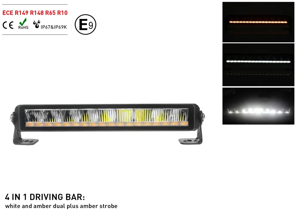 35.5 см Висококачествен 4 в 1 Led Bar Лед Бар Диоден Прожектор DRL с бяла габаритна светлина и оранжева аварийна блиц 50W...