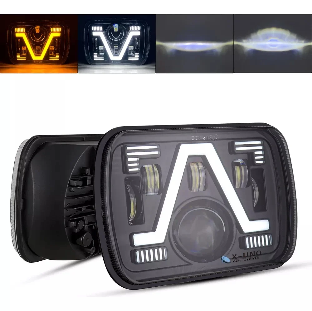 Универсалeн 5x7 инча ЛЕД LED фар лампа халоген 12V-24V къси/дълги с DRL дневни светлини мигач бяло-жълто 4800lm за АТВ джи...