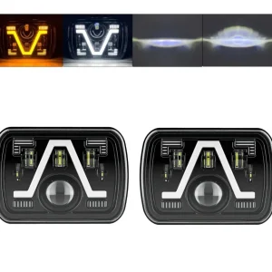 Комплект от 2бр. универсалeн 5x7 инча ЛЕД LED фар лампа халоген 12V-24V къси/дълги с DRL дневни светлини мигач бяло-жълто...
