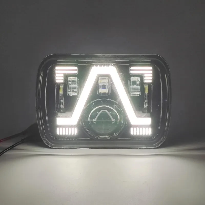 Комплект от 2бр. универсалeн 5x7 инча ЛЕД LED фар лампа халоген 12V-24V къси/дълги с DRL дневни светлини мигач бяло-жълто...