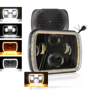 Универсален 60W ЛЕД LED фар лампа халоген 12V-24V къси/дълги с DRL дневни светлини мигач бяло-жълто 20 x 14cm за АТВ джип...