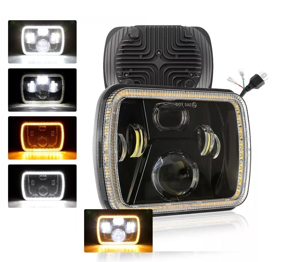 Универсален 60W ЛЕД LED фар лампа халоген 12V-24V къси/дълги с DRL дневни светлини мигач бяло-жълто 20 x 14cm за АТВ джип...