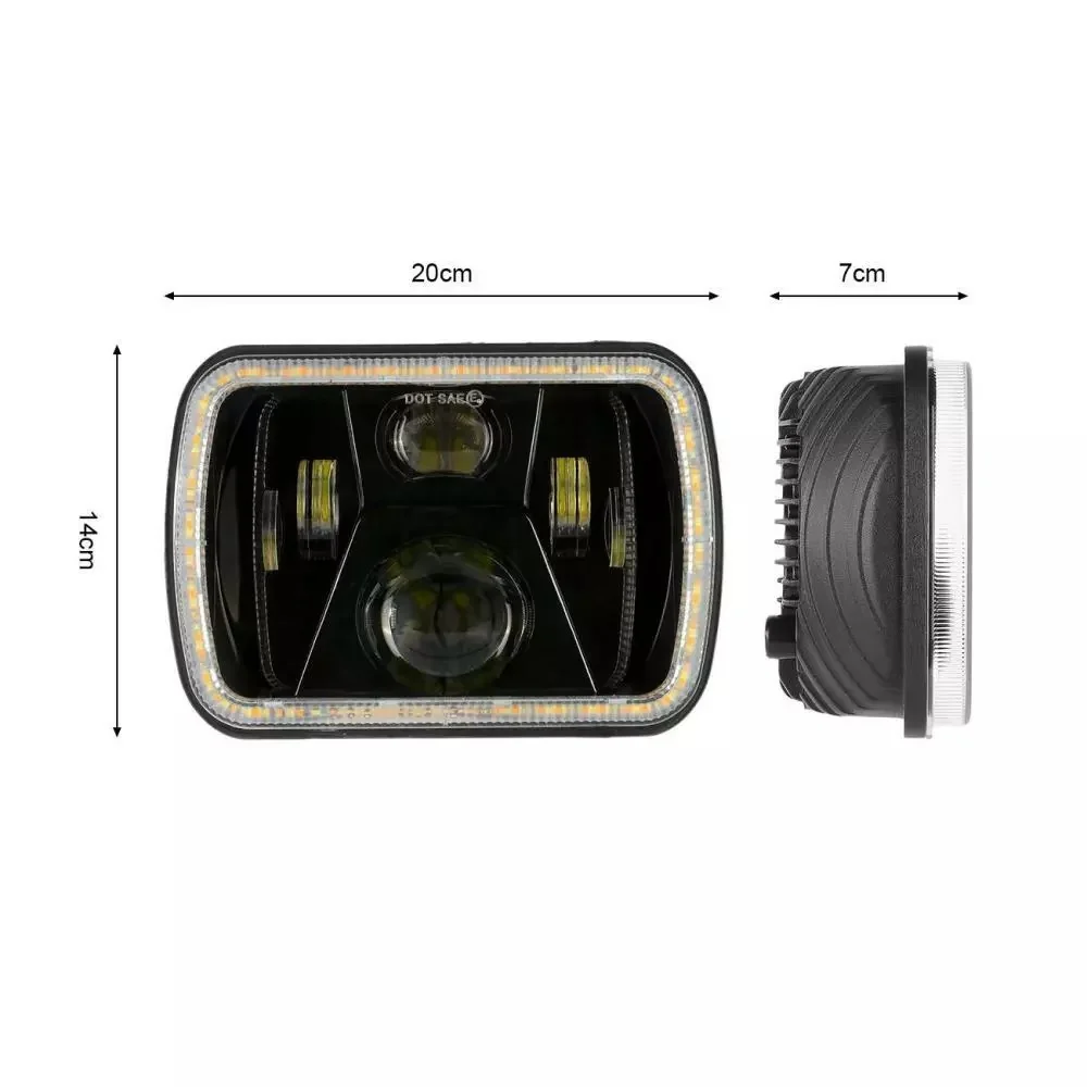 Универсален 60W ЛЕД LED фар лампа халоген 12V-24V къси/дълги с DRL дневни светлини мигач бяло-жълто 20 x 14cm за АТВ джип...