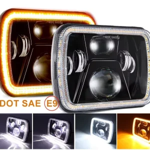 Комплект от 2бр. универсален 60W ЛЕД LED фар лампа халоген 12V-24V къси/дълги с DRL дневни светлини мигач бяло-жълто 20 x...