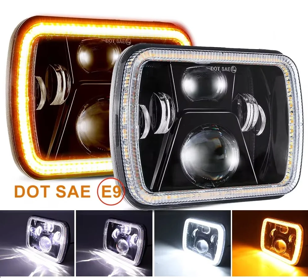 Комплект от 2бр. универсален 60W ЛЕД LED фар лампа халоген 12V-24V къси/дълги с DRL дневни светлини мигач бяло-жълто 20 x...