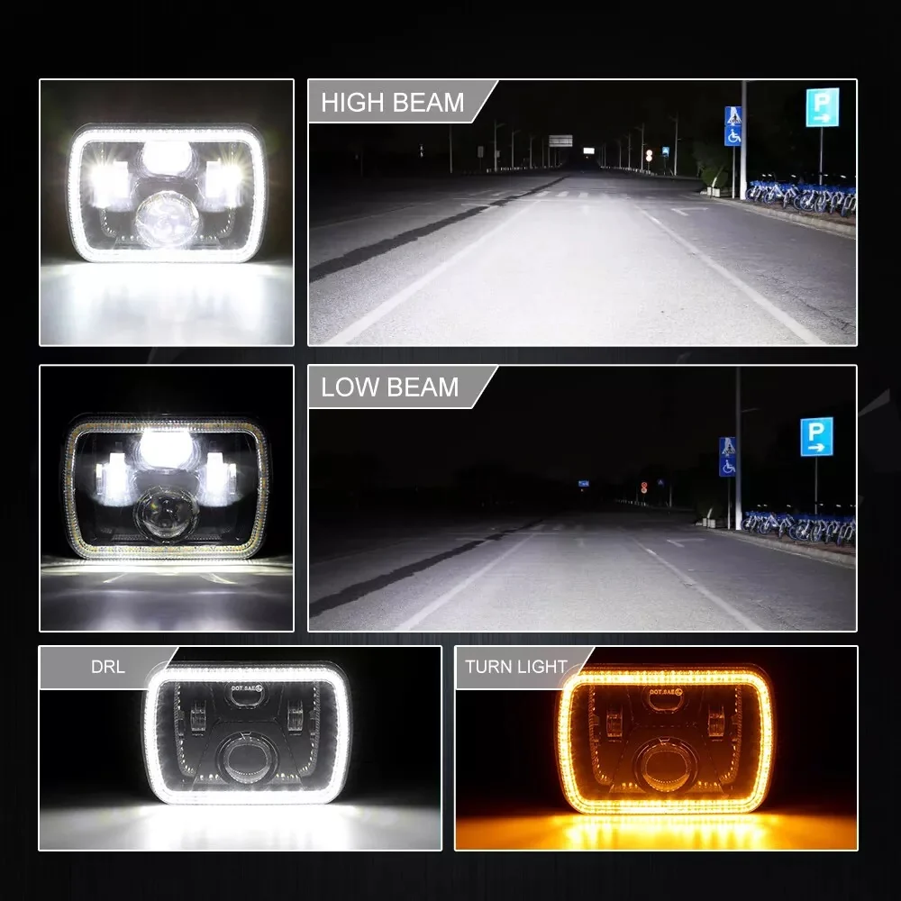 Комплект от 2бр. универсален 60W ЛЕД LED фар лампа халоген 12V-24V къси/дълги с DRL дневни светлини мигач бяло-жълто 20 x...