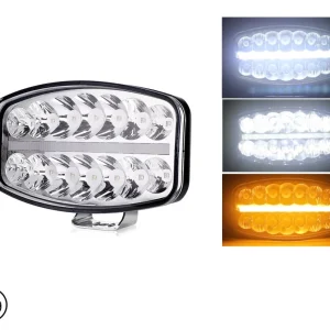 80W LED Лед Фар Халоген с DRL дневни светлини габарит бяло - оранжево неон ефект 24,5см x 13,9см, 4100lm, 12V - 24V, E-Mar...
