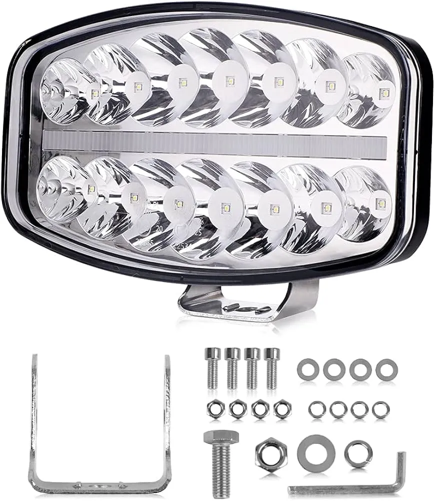 80W LED Лед Фар Халоген с DRL дневни светлини габарит бяло - оранжево неон ефект 24,5см x 13,9см, 4100lm, 12V - 24V, E-Mar...