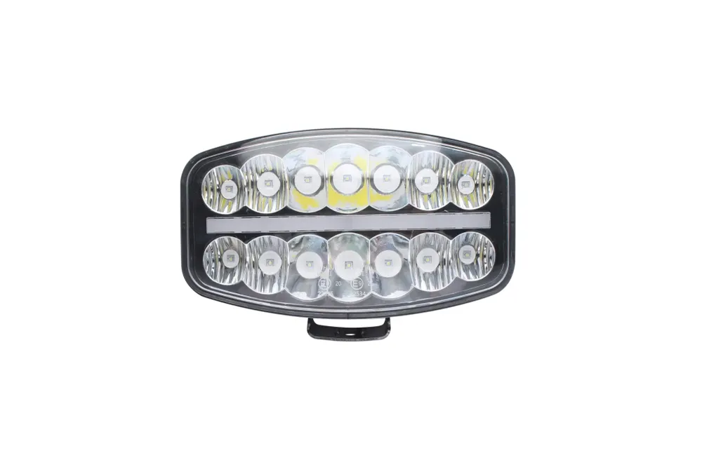 80W LED Лед Фар Халоген с DRL дневни светлини габарит бяло - оранжево неон ефект 24,5см x 13,9см, 4100lm, 12V - 24V, E-Mar...