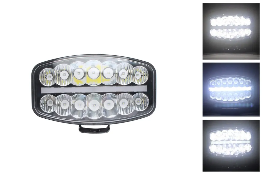 80W LED Лед Фар Халоген, Три Функции, Неон ефект, Neon 24,5см x 13,9см, 4100lm, 12V - 24V, E-Mark Подходящ За DAF MAN Scan...