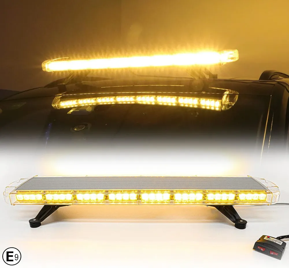 96.5 см 72 LED ЛЕД 72W мощна аварийна диодна сигнална лампа блиц 12-24V 15 режима на работа жълта оранжева светлина E-Mark...