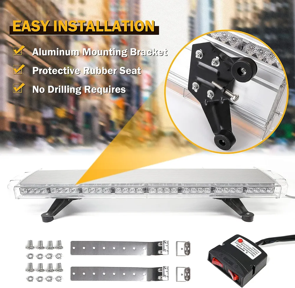 96.5 см 72 LED ЛЕД 72W мощна аварийна диодна сигнална лампа блиц 12-24V 15 режима на работа жълта оранжева светлина E-Mark...