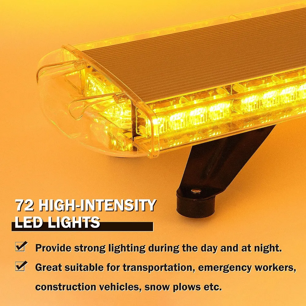 96.5 см 72 LED ЛЕД 72W мощна аварийна диодна сигнална лампа блиц 12-24V 15 режима на работа жълта оранжева светлина E-Mark...