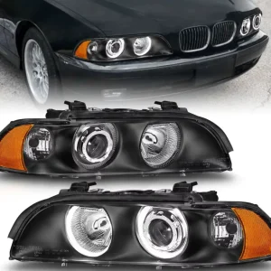 Комплект фарове с Angel Eyes за BMW 5-та серия E39 1997–2003г. черни с крушки