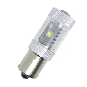 Диодна крушка BA15S с 6 х 5W CREE диода и лупа двойна светлина бяла