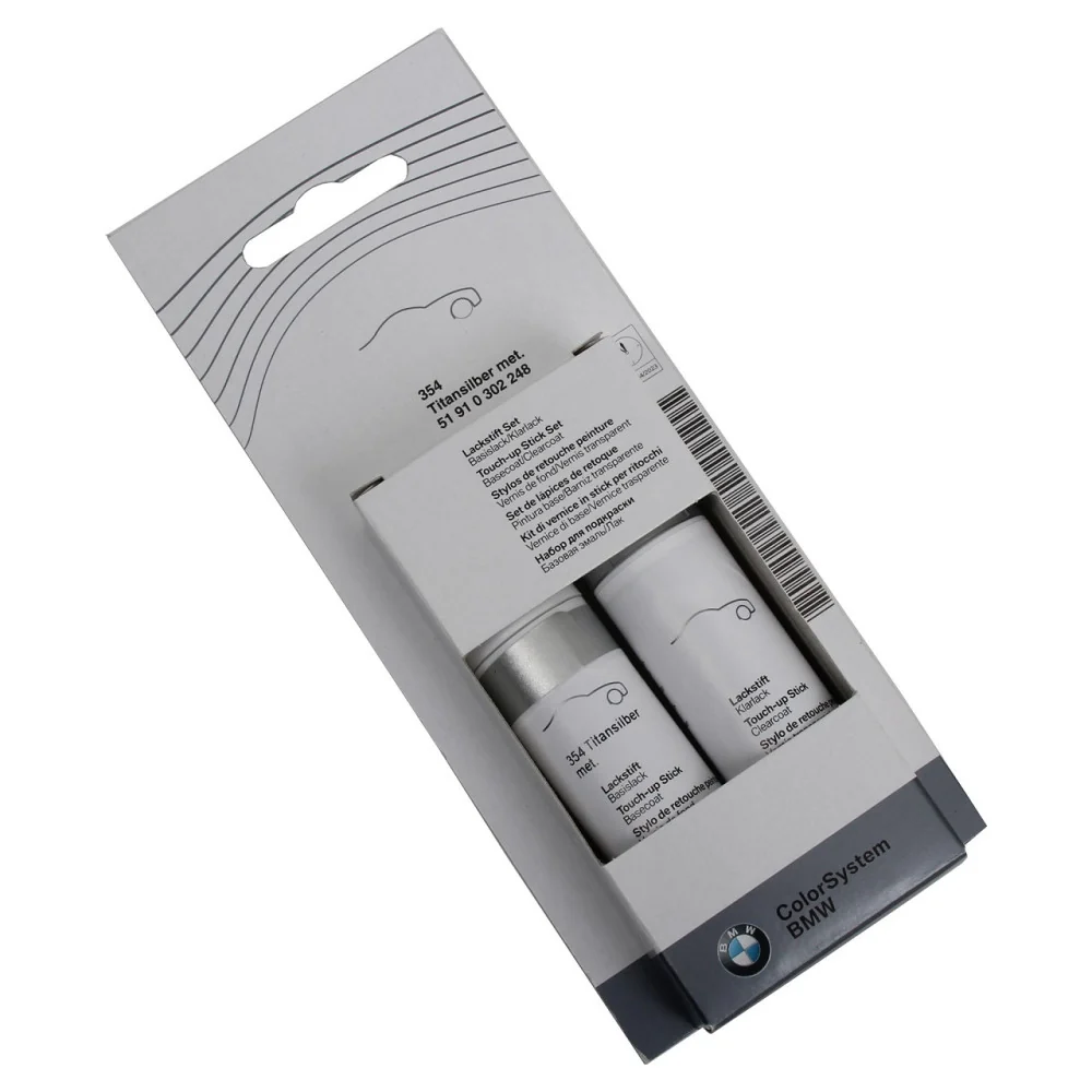 Basecoat и Clearcoat BMW Touch-up Stick Set, Titansilber Met 354