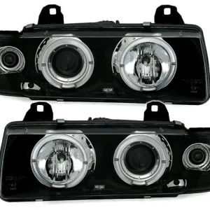 Кристални фарове за BMW E36 Angel Eyes (91-99) 4d sedan - черни