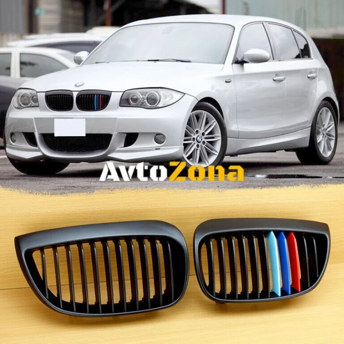 Предни решетки за BMW E81 E87 (04-07) 1 Series Sport Kidney Grill в матово черно с ///M Цвят