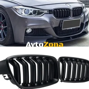 Предни Решетки за BMW 3 Серия F30 F31 (Двойни, Матово Черно)