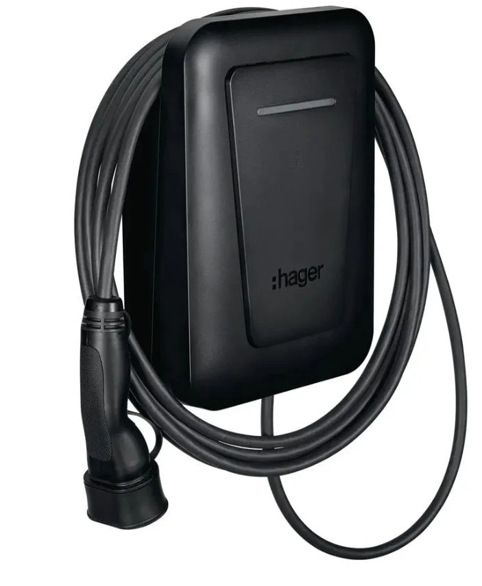 EVCS Hager witty one 11kW 3f RFID Bluetooth зарядна станция с 6,5 м T2 кабел