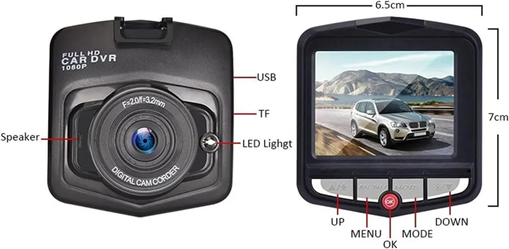 Видеорегистратор цифрова видеокамера рекордер Full HD 1080 + 32 GB Micro SD Card карта с памет 6.5 х 7 см 12/24V