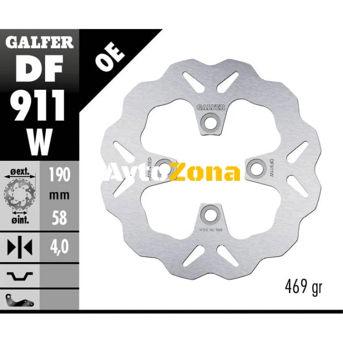 Заден спирачен диск Galfer WAVE FIXED 190x4mm DF911W