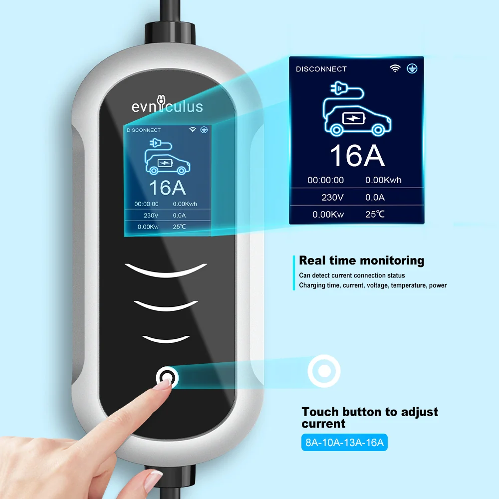 Преносимо зарядно за електрически автомобили GBT (3.6 kW/16A) WiFi + приложение