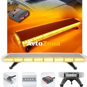 Мощна аварийна сигнална лампа 98 см 72 LED ЛЕД блиц маяк буркан лед бар 12-24V със 15 режима на работа жълта за пътна помо...