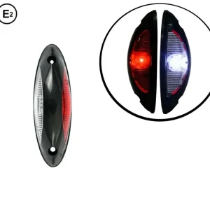 Универсален LED Светодиоден Страничен Габарит Маркер червено-бяло с плоска основа за вертикален монтаж за бус ремарке ками...