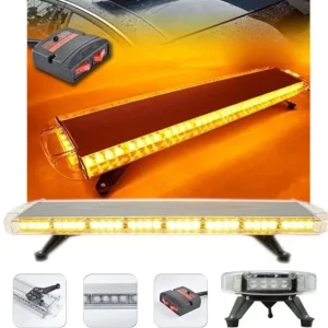 Мощна аварийна сигнална лампа 98 см 72 LED ЛЕД блиц маяк буркан лед бар 12-24V със 15 режима на работа жълта за пътна помо...