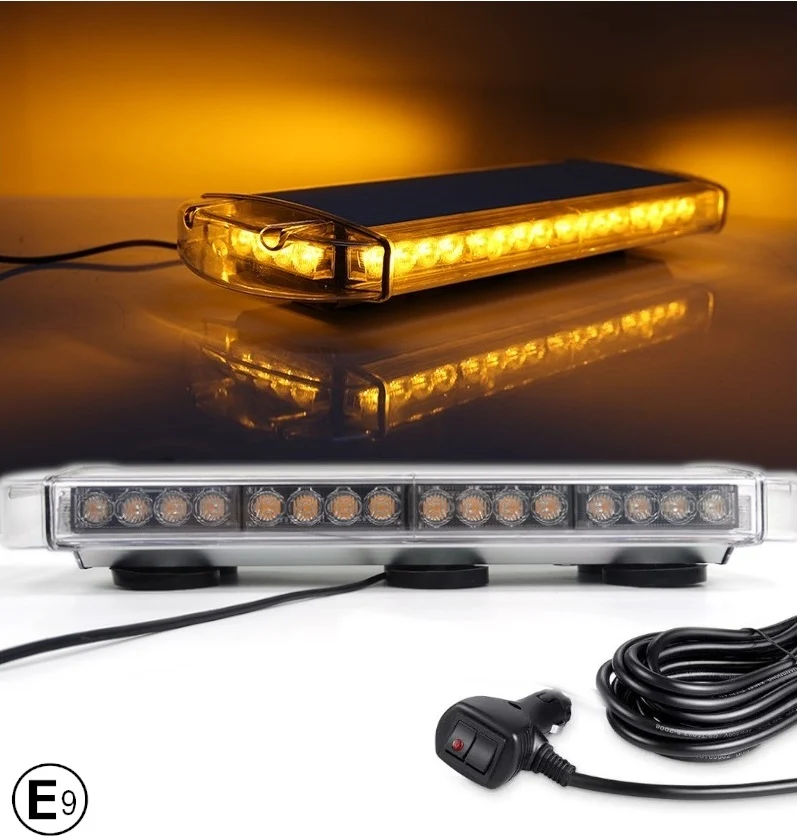 55 см 40 LED ЛЕД мощна аварийна диодна сигнална лампа блиц с магнити 12-24V 10 режима на работа жълта оранжева светлина E-...