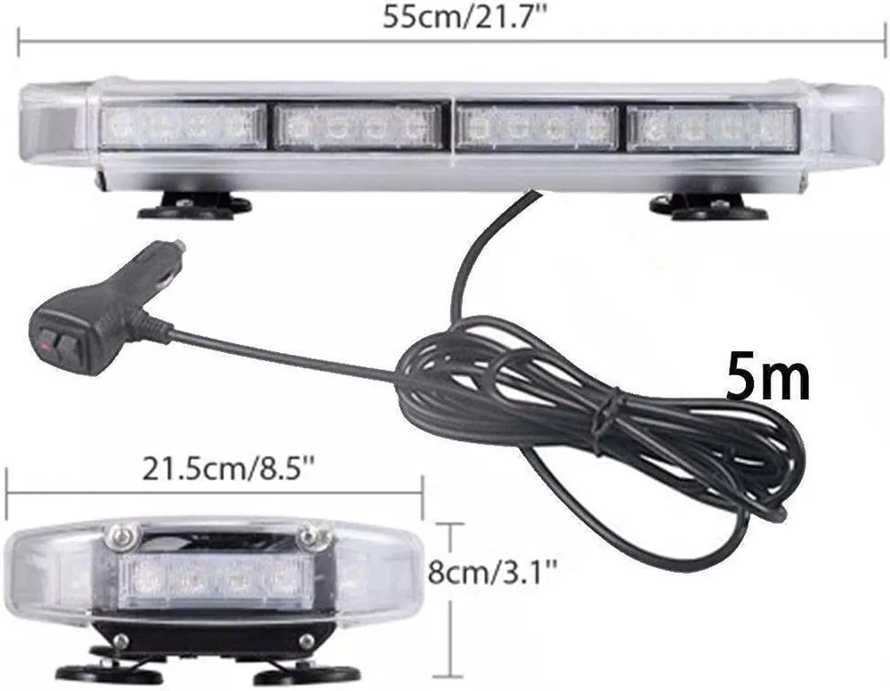55 см 40 LED ЛЕД мощна аварийна диодна сигнална лампа блиц с магнити 12-24V 10 режима на работа жълта оранжева светлина E-...