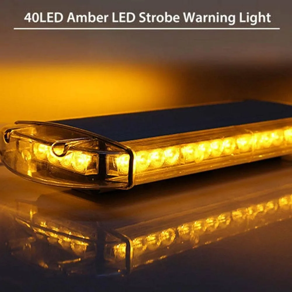 55 см 40 LED ЛЕД мощна аварийна диодна сигнална лампа блиц с магнити 12-24V 10 режима на работа жълта оранжева светлина E-...