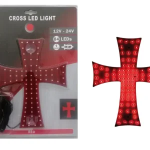 Сетодиоден светещ кръст червен 84 LED ЛЕД 12V -24V 245 x 200 mm