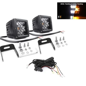 Комплект от 2 броя Лед LED Халогени Аварийни Лампи Бяла + Оранжева Светлина 12V - 24V Dual Combo Light Двойна Светлина Fla...