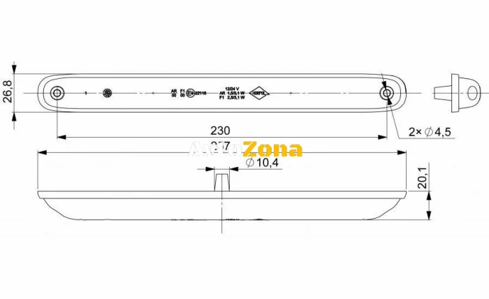 26см LED Лед Динамичен Бягащ Мигач, Жълта Светлина, 12V - 24V, E-Mark, 12 Диода,