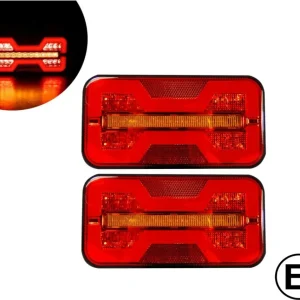 Комплект LED Лед Диодни Стопове, Ляв и Десен, Неон Ефект, Динамичен Бягащ Мигач, 12V - 24V, E-Mark